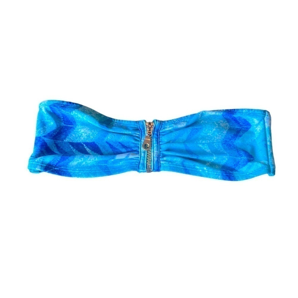 H&M Blue Bandeau Bikini Top with Functional Zipper Size 8